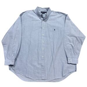 Vintage Ralph Lauren Big Shirt XXL Blue Oxford Cloth Button Up Pocket Pony Logo